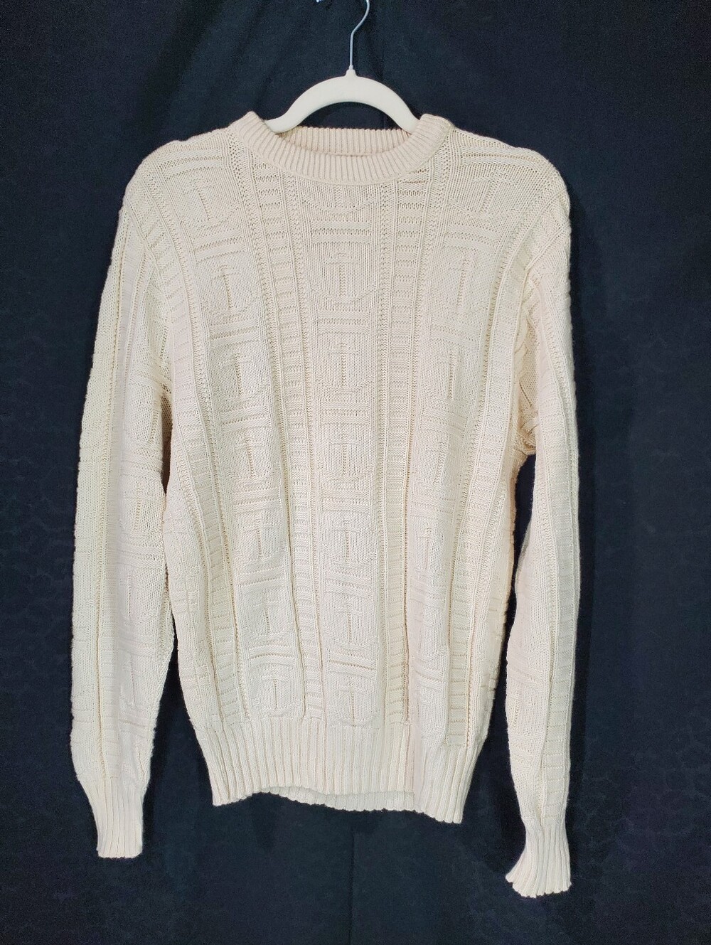 Vintage Anchor Nautical Fisherman Preppy Cable knit sweater Men's Medium Cream